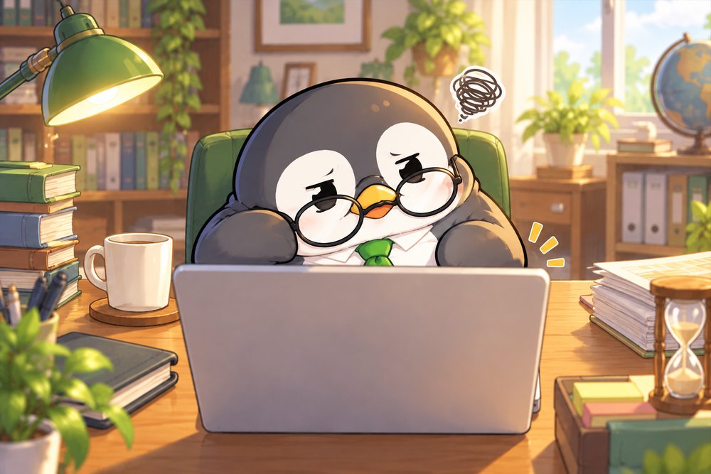 読み込みを待ちくたびれるペンギンのナビ助