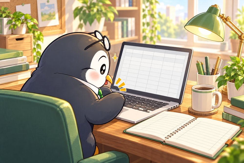 パソコンのテンプレートに入力するペンギンのナビ助